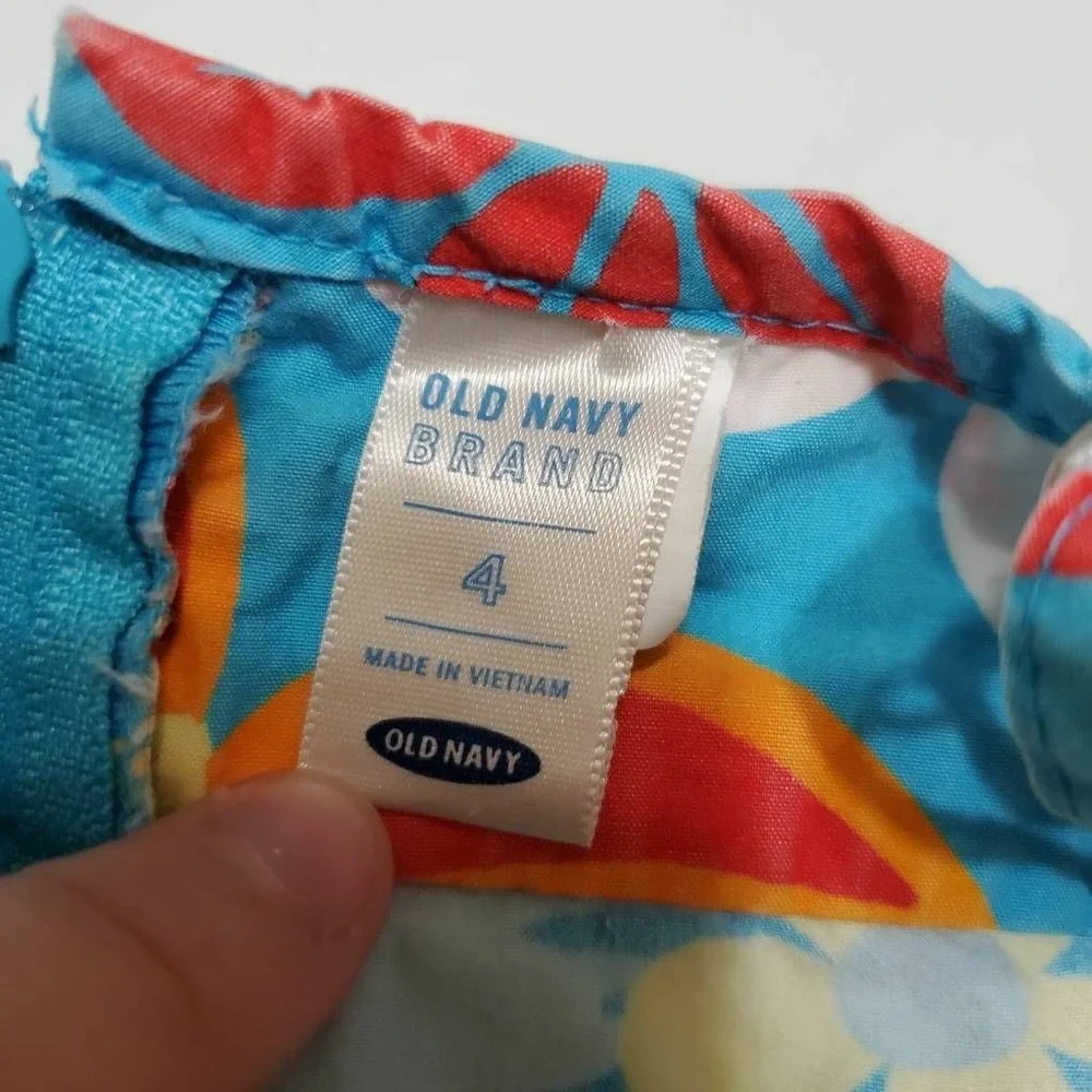 Old Navy Girls A Line Dress Blue Floral Square Neck Back Zipper Sleeveless 4